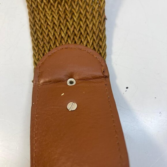 Women's Vintage Woven Rope Belt Rich Brown Leather Ends O Ring Buckle - Picture 2 of 4